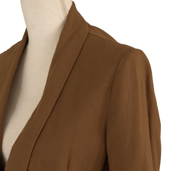 Old Navy Linen Blazer Tan Minimal Classic Academia Mustard Long Jacket Coat - Picture 4 of 8